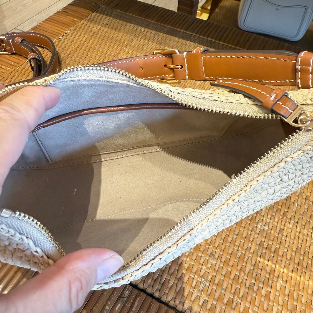 Tory Burch Cream Woven Straw Hobo with Brown Leather Trim - Picture 6 of 11